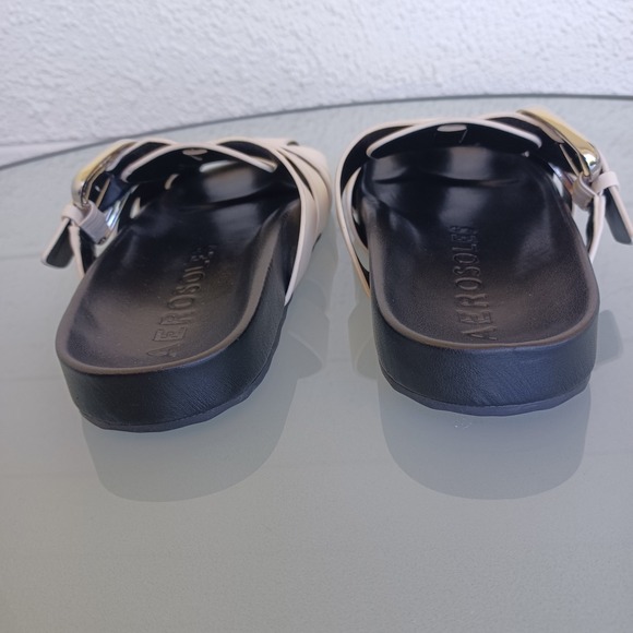 Aerosoles Womens Cream White Caged Platform Slide Sandals Silver Buckle 10M NEW - Picture 8 of 9